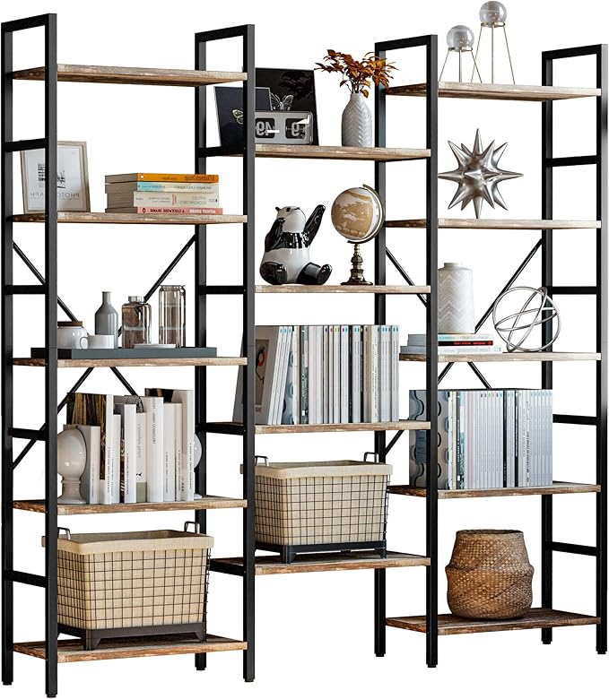 IRONCK Bookcases and Bookshelves Triple Wide 5 Tiers Industrial Bookshelf by IRONCK