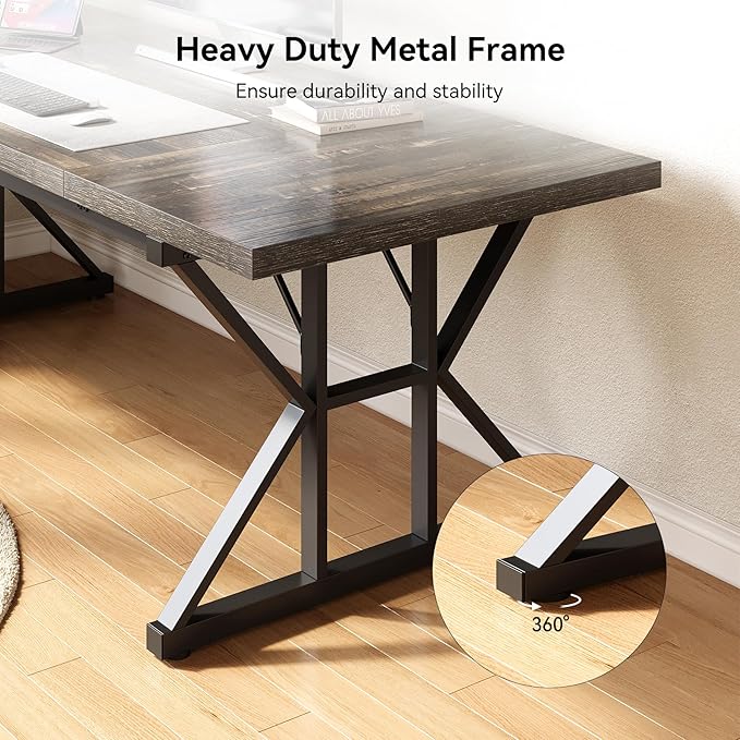 LITTLE TREE 70.8-Inch Large Executive Desk, Extra Long Computer Office Desk - Image 7