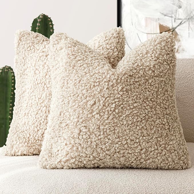 Foindtower 2 Pieces 20x20 Inch Light Khaki, Faux Fur Throw Pillow Cover Accent by Foindtower