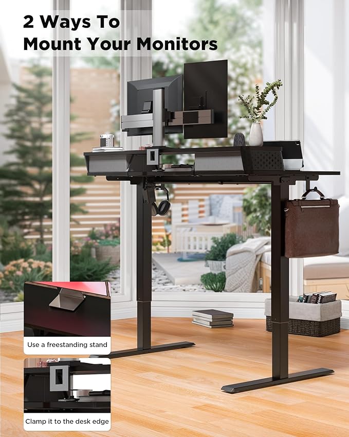35x20 Inch Standing Desk with Double Drawers, C-Clamp Mount Compatible - Image 6