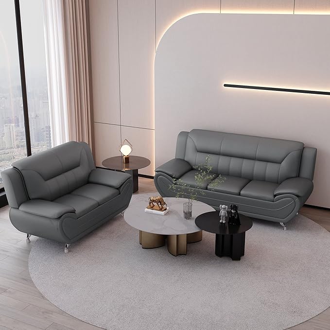 Container Furniture Direct Michael Modern Faux Leather Upholstered Stainless - Image 3