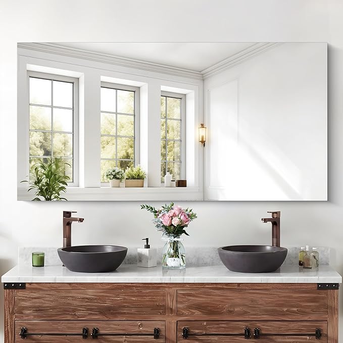 KOCUUY Large Frameless Mirror, 60x30 Inch Rectangle Bathroom Vanity Mirror - Image 7