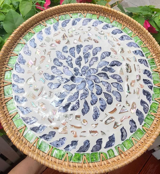 Round Rattan Side Table, Handmade Rattan Tray - Image 7