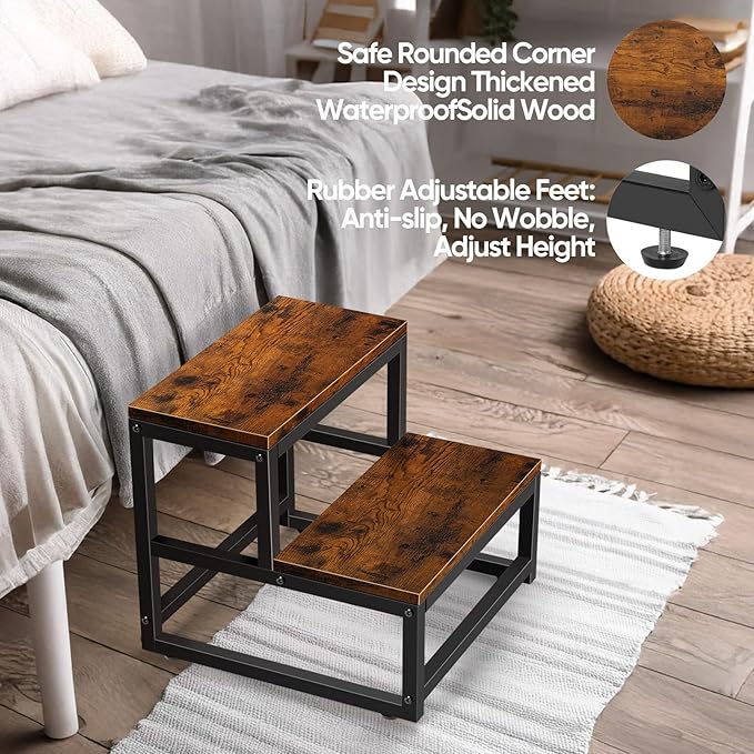 Wood and Metal 2 Step Stool for Adults & Kids – Heavy Duty Rustic Step Stools - Image 3