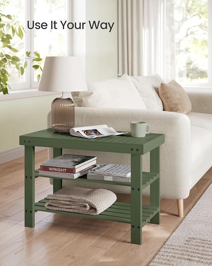 SONGMICS Shoe Rack Bench, 3-Tier Bamboo Shoe Storage Organizer, Entryway Bench - Image 5