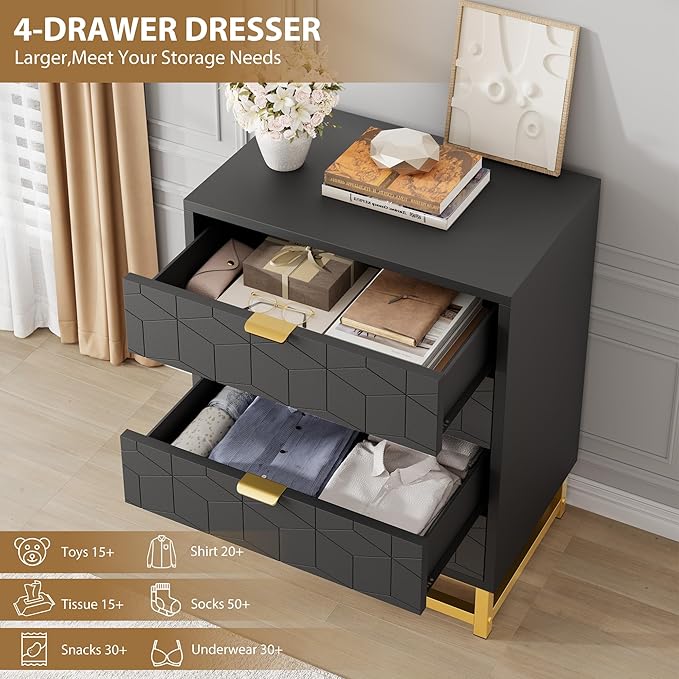 GAOMON Black Dresser, 4 Drawer Dresser - Image 5