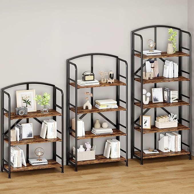 No-Assembly Folding Bookshelf Storage Shelves 4 Tiers Vintage Multifunctional - Image 5