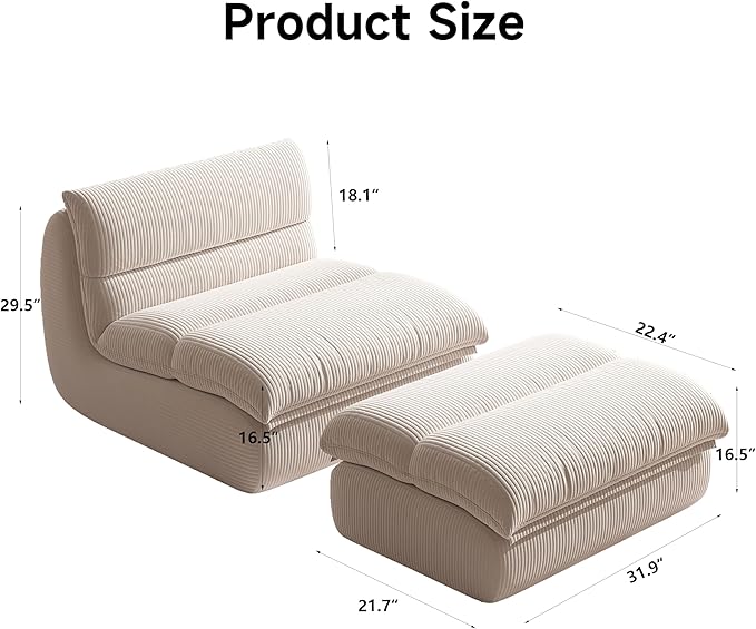 Bean Bag Chair with Ottoman, Cozy Comfy Reading Nook Chairs, Ultra Soft - Image 2