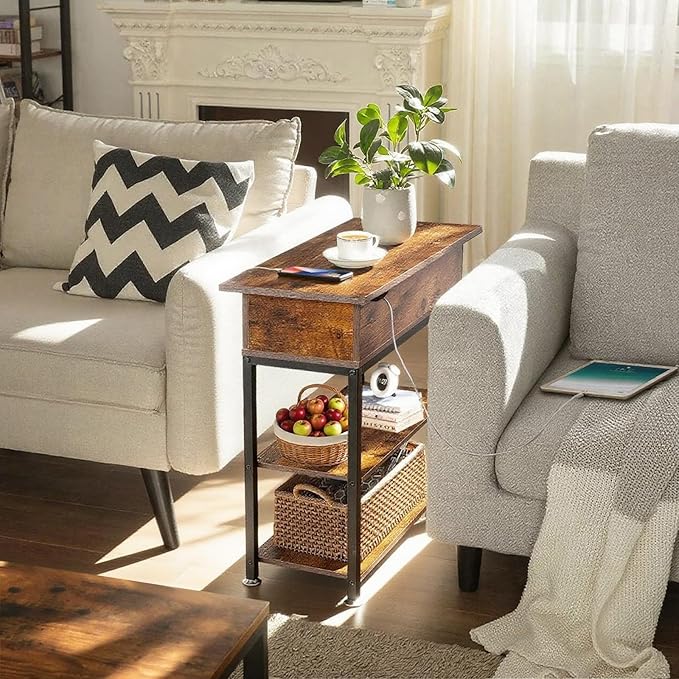 Rotating Top End Table with Charging Station, Side Table with USB Ports and - Image 8