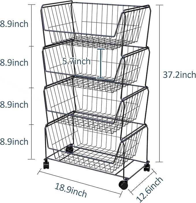 PUSDON 4-Tier Stackable Metal Storage Baskets, Anti-Rust Fruit Vegetable Rack - Image 5