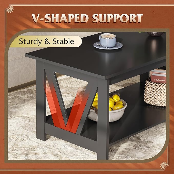 WLIVE Coffee Table with Storage Shelf, 39.4" Farmhouse Coffee Table with - Image 4