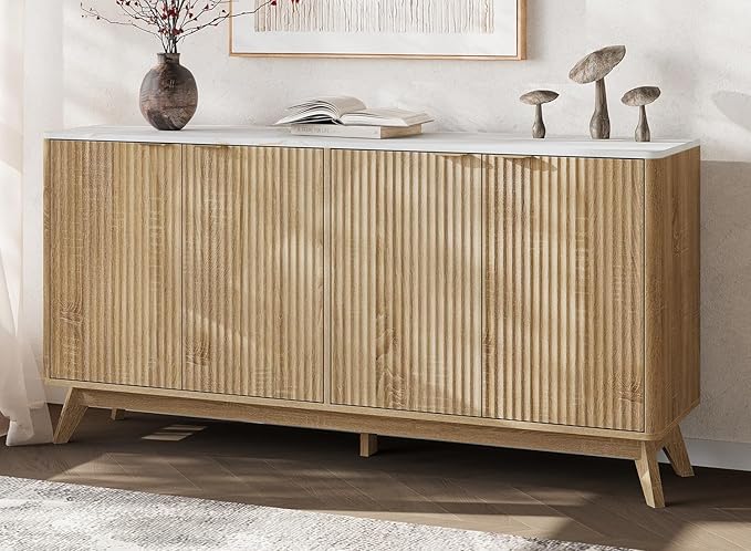 Buffet Cabinet with Storage, Fluted Multifunctional Storage Cabinet with 4 Doors - Image 9