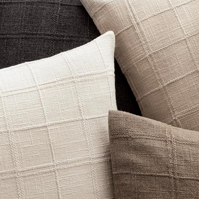 Foindtower Set of 2 Decorative Linen Check Throw Pillow Covers Neutral - Image 4