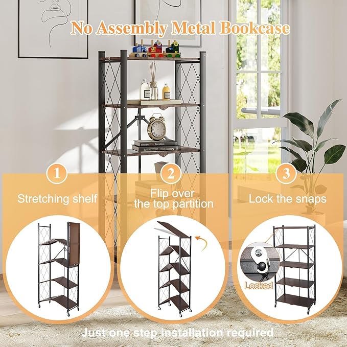 BAOYOUNI 5-Tier Vintage Industrial Bookshelf - Image 6
