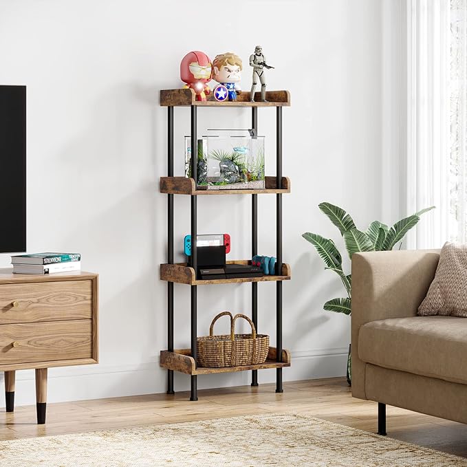 Hosfais Bookcase 4 Tier Bookshelf, Vintage Small Bookshelf - Image 6