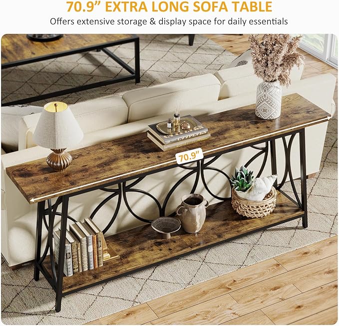 70.9-Inch Sofa Table, 2-Tier Narrow Console Table - Image 6