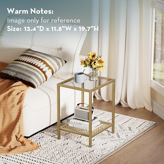 SAYGOER Glass Side Table Small Gold End Table - Image 7