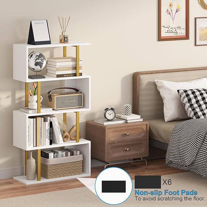 Yusong Geometric Bookcase, S Shaped Bookshelf 4-Tier Book Shelves - Image 6