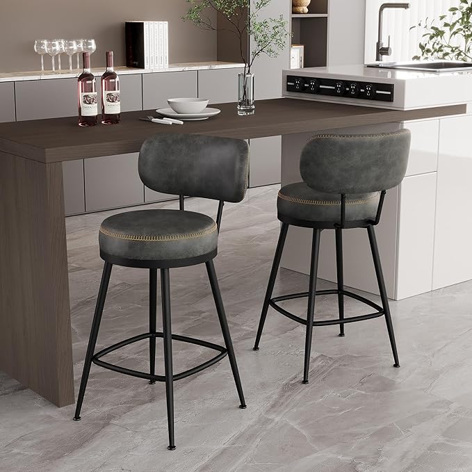 Counter Height Bar Stools, Faux Leather Kitchen Counter Stools - Image 8