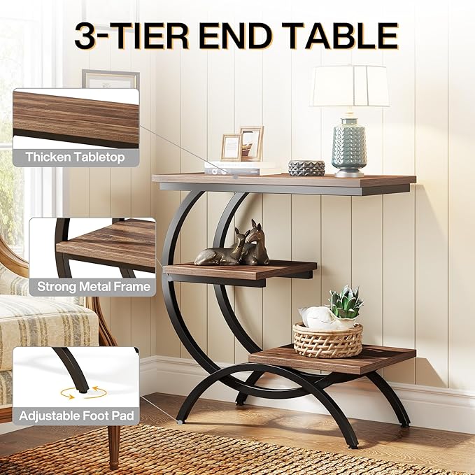 Tribesigns C-Shaped End Table Set of 2, Industrial 3-Tier Small Side Table - Image 6
