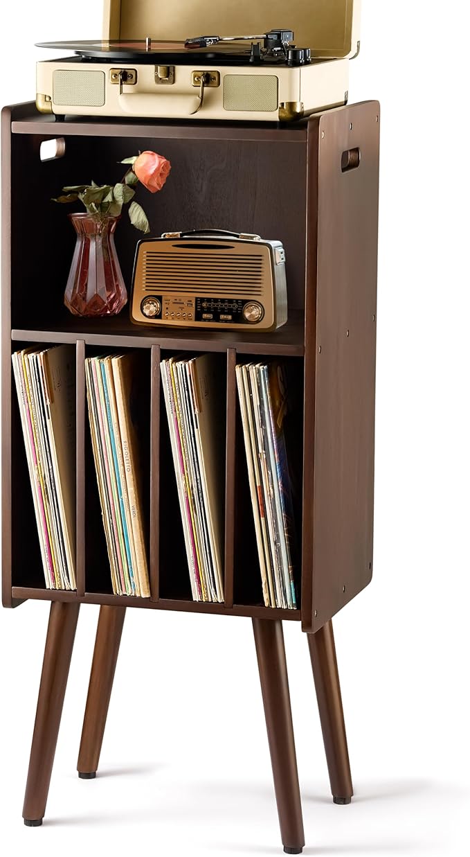 Wooden LP Record Player Stand, 3-Tier Turntable Stand Cabinet Holds up to 100 by 2BHOME