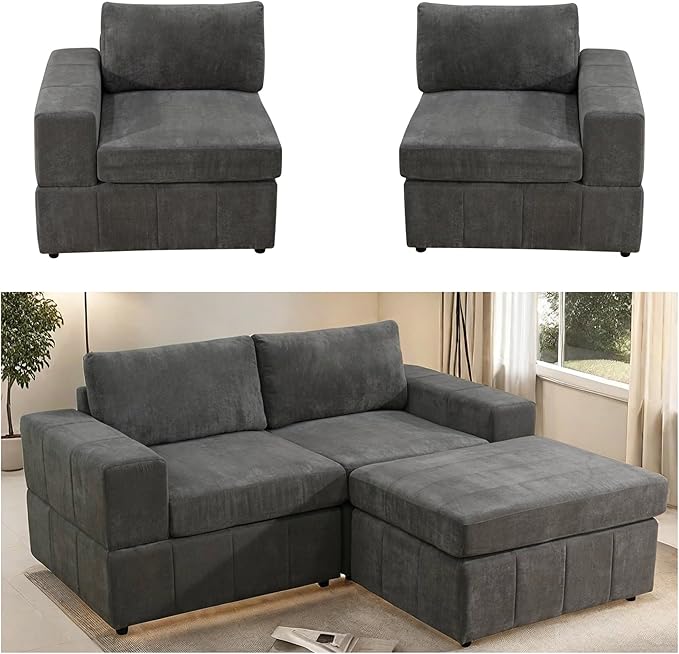 Loveseat Sofa with Ottoman, 74″ Modern Sectional Couches with Deep Seat - Image 4