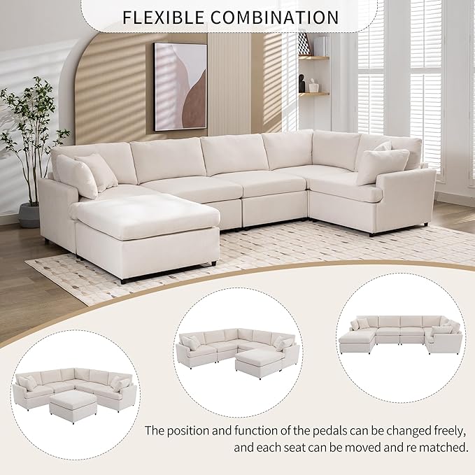 Merax 6-Seater Modern Large U-Shape Sectional Sofa, - Image 7