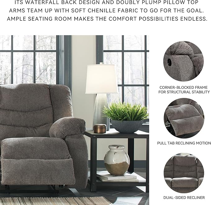 Signature Design by Ashley Tulen Modern Manual Pull Tab Reclining Sofa - Image 5