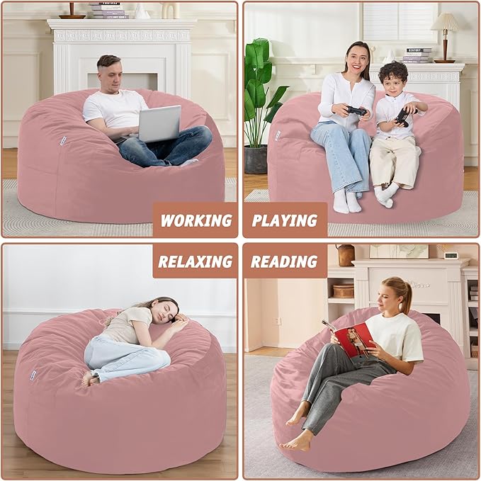 4FT Bean Bag Chair with Ultra Soft Velvet Cover Bean Bag Sofa with Memory Foam - Image 6