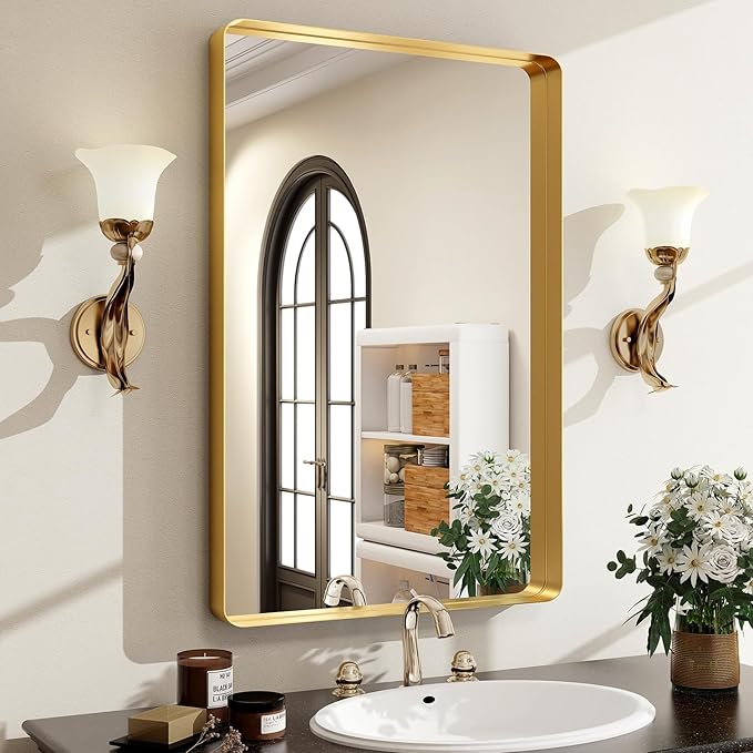 30 x 22 Inch Gold Bathroom Mirror by EASLY