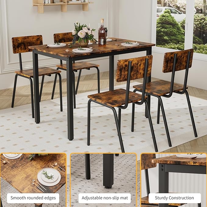 5-Piece Dining Table Set with 4 Chairs, Rectangular Dining Room Table Set with - Image 8