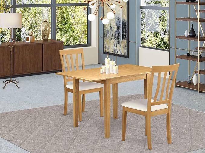 East West Furniture NDAN3-OAK-LC 3 Piece Dining Table Set - Image 2