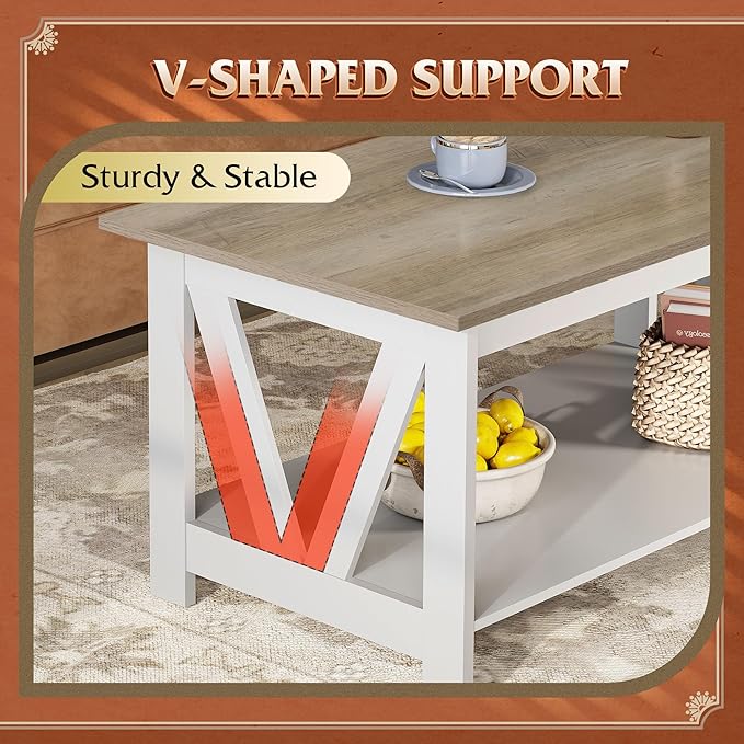 WLIVE Coffee Table with Storage Shelf, 39.4" Farmhouse Coffee Table with - Image 4