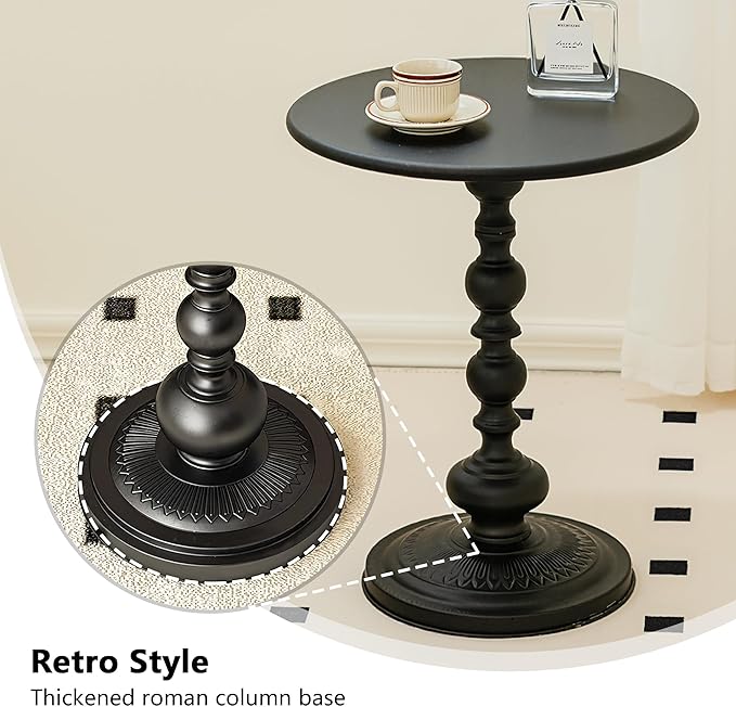 Metal Small End Table, Vintage Matte Black Round Side Table Nightstand - Image 7