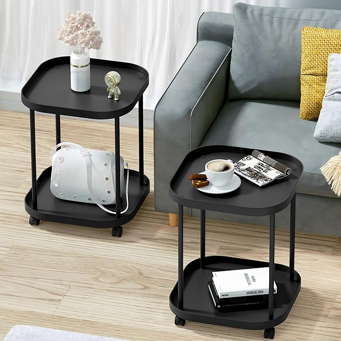 Side Table with Wheels, End Table Living Room Plastic Mobile Sofa Side Table - Image 2