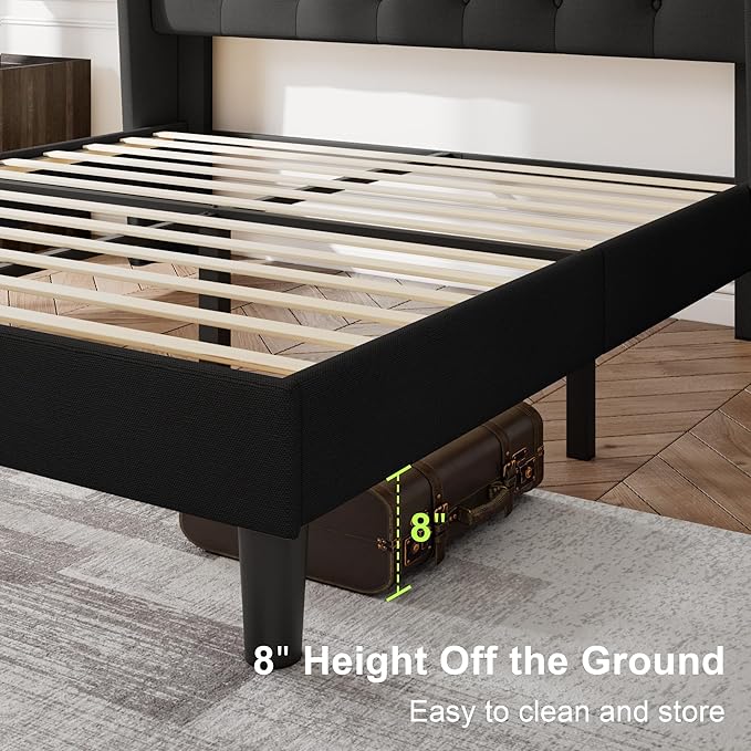 Feonase Queen Bed Frame with Upholstered Wingback Headboard, Platform Bed and - Image 4