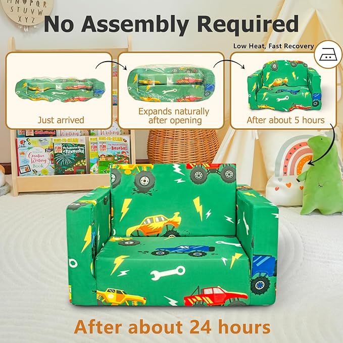 Kids Couch, 2-in-1 Kids Fold Out Sofa, Convertible Toddler Couch to Lounger - Image 3