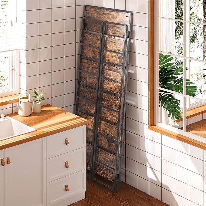 4NM No-Assembly 6 Tiers Folding Bookshelf Storage Shelves Vintage Bookcase - Image 4
