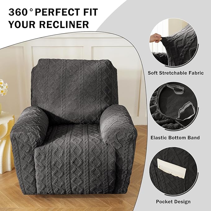 vctops 4 Pieces Geometric Jacquard Plush Recliner Slipcovers Soft Fuzzy Fluffy - Image 4