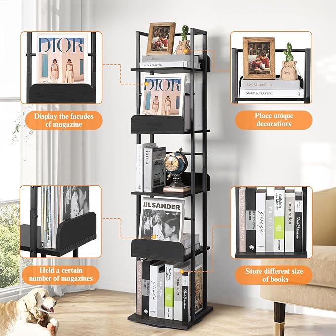 Bikoney Rotating Bookshelf, 5-Tier Bookshelves Tower - Image 5