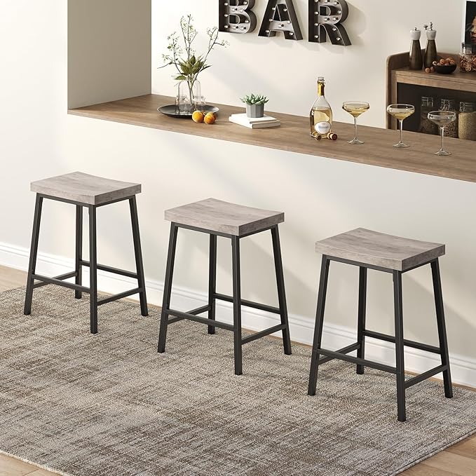 Bar Stools, Counter Height Bar Stools Set of 2, 23.7 Inch Saddle Stools - Image 8