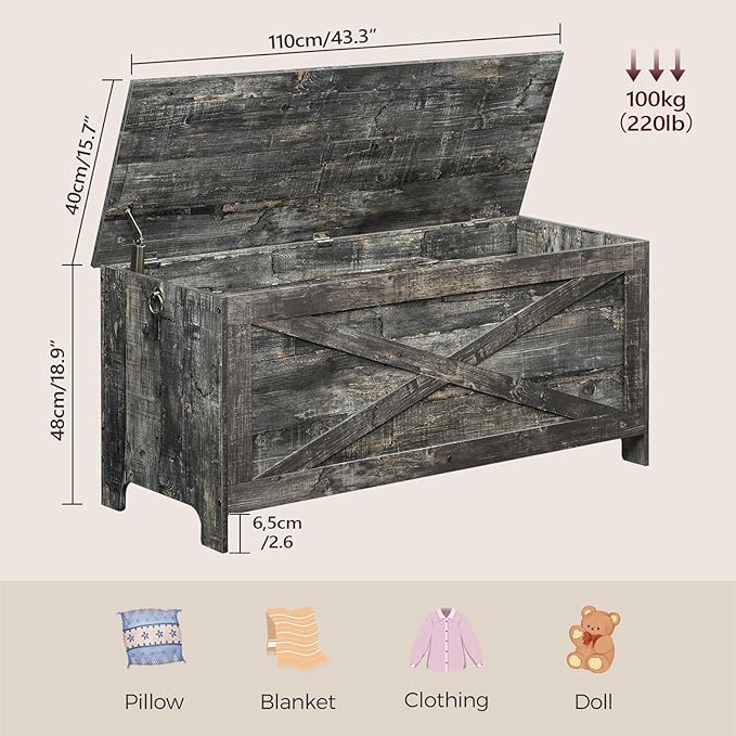 43.3" Toy Chest, Sturdy Entryway Storage Chest - Image 3