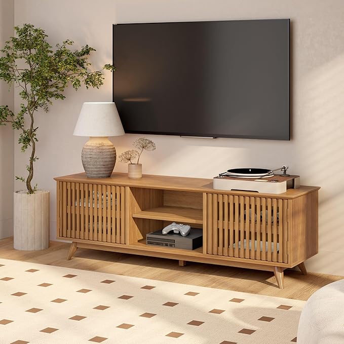 Plank+Beam Mid-Century Modern Wood TV Stand, Solid Wood Entertainment Console - Image 9