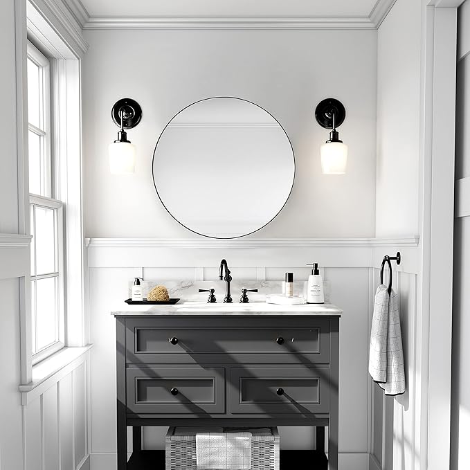 Black Round Mirror, 30 Inch Round Bathroom Mirror - Image 6