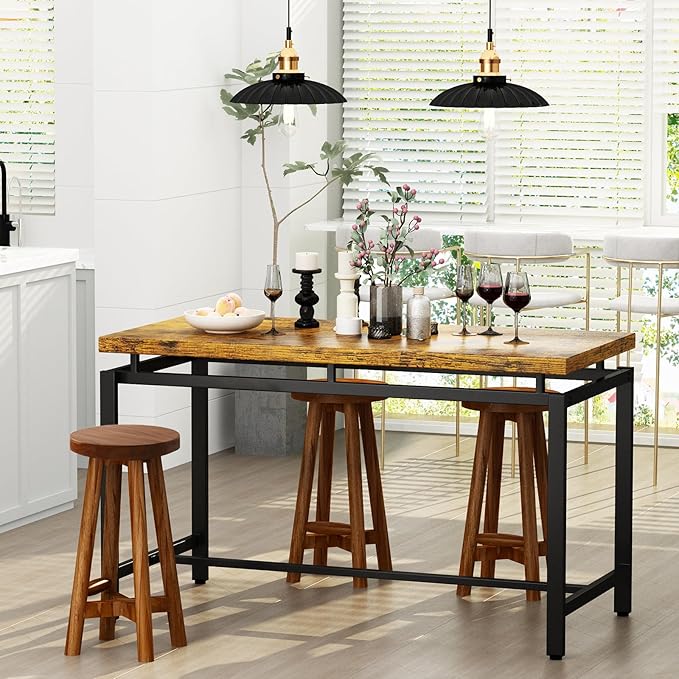 Solid Teak Wood Barstool with Round Seat - Image 2