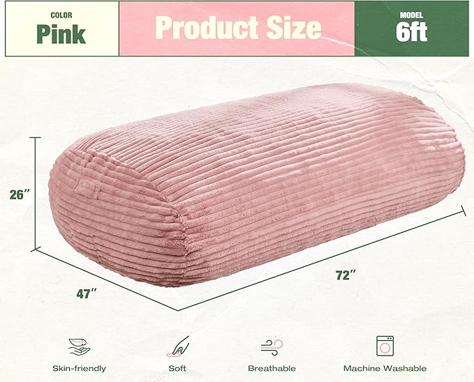 Hobestluk 6FT Bean Bag Chairs Adult Bean Bag - Image 2