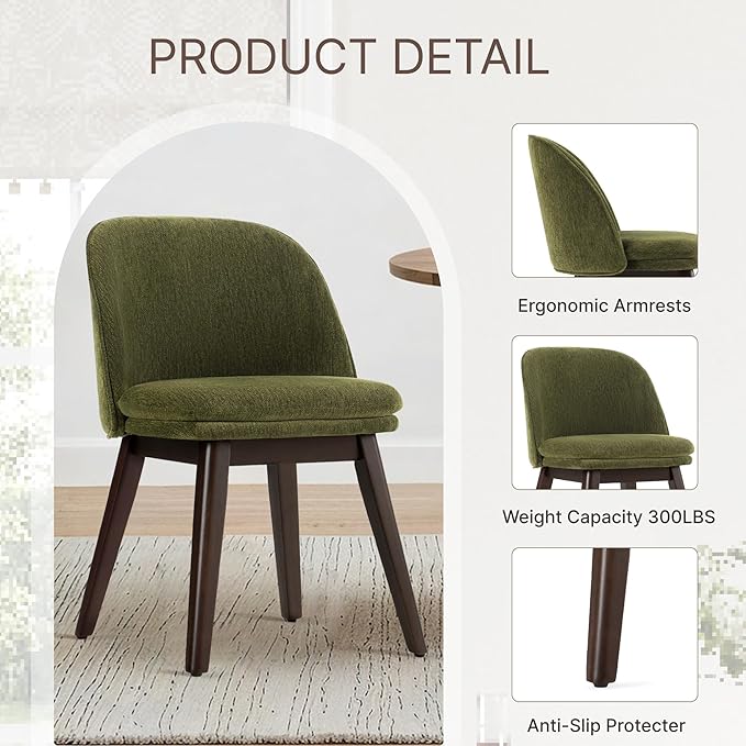 Wooden Dining Chairs Set of 2, Fabric Upholstered Modern Dining Room Chairs - Image 5