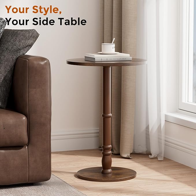 Round Side Table, Solid Wood Pillar, Large 15.7" Top, Small Accent Table - Image 9