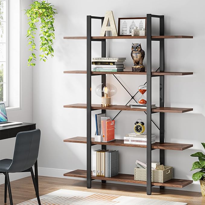 Tribesigns 5-Tier Bookshelf, Vintage Industrial Style Bookcase 72 H x 12 W x - Image 3