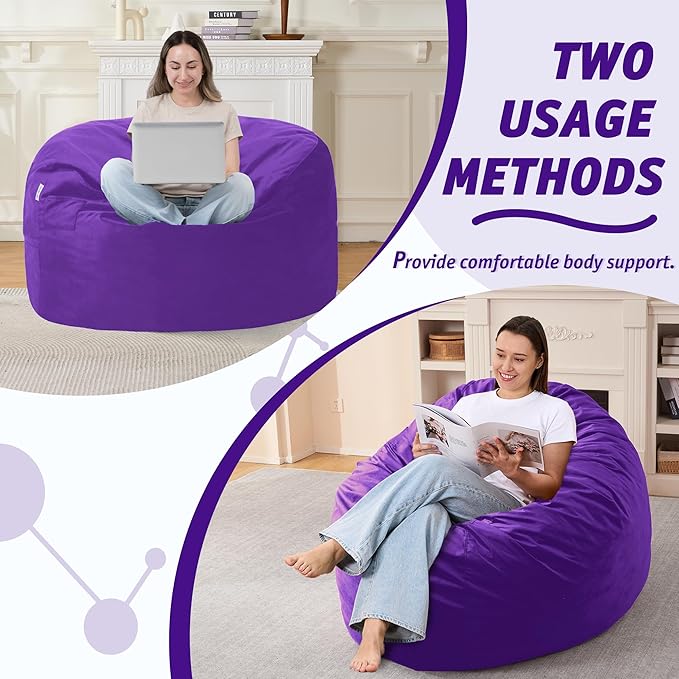 3FT Bean Bag Chair with Ultra Soft Velvet Cover Bean Bag Sofa with Memory Foam - Image 5